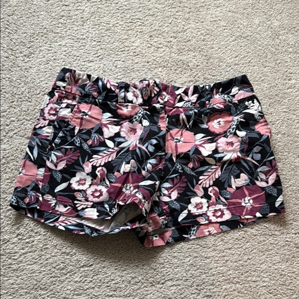 LOFT Outlet Pink and Navy Twill Shorts with Floral Design